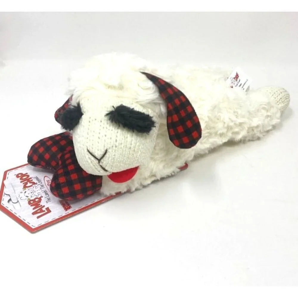 Multipet Lamb Chop with Red Buffalo Check Dog Interactive 10.5